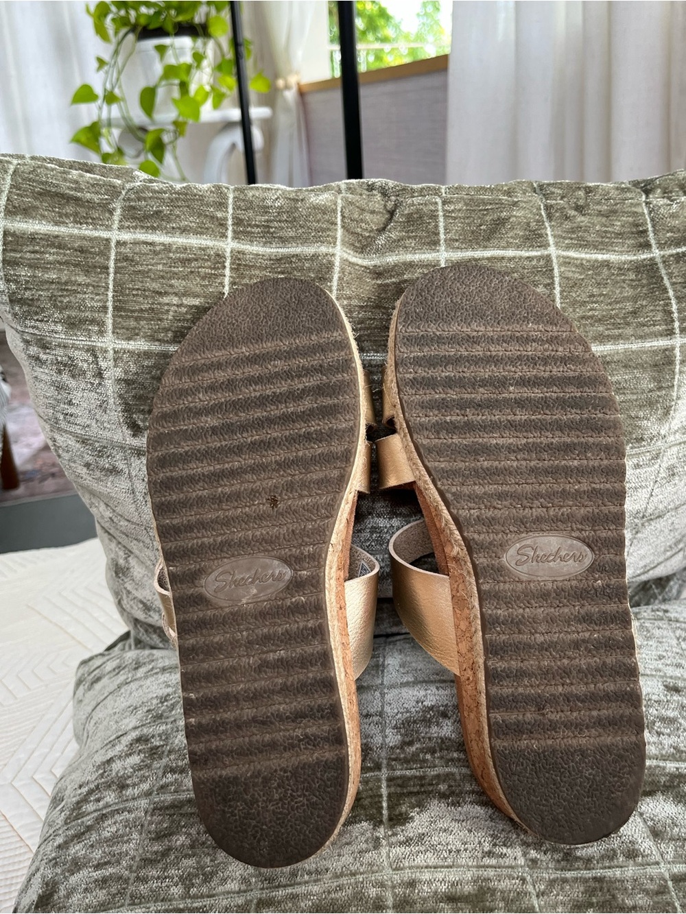 Skechers Metallic Gold Triple-Strap Slide Sandals - Picture 5 of 5